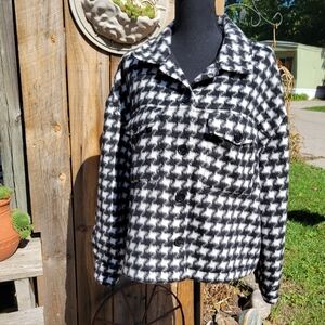 Sanctuary Brushed Houndstooth Shacket size large-black/white